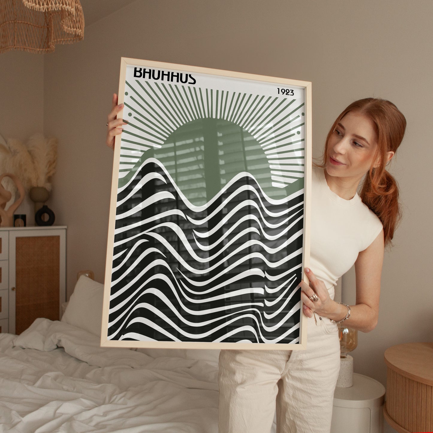 Bauhaus Exhibition Poster: Sage Green Sun Modern Art Print - BH Green18_006