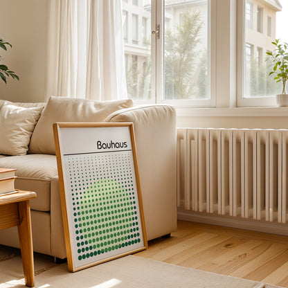 Bauhaus Exhibition Poster: Abstract Dots Print, Sage Green Wall Art - BH Green18_003