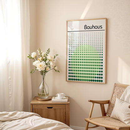 Bauhaus Exhibition Poster: Abstract Dots Print, Sage Green Wall Art - BH Green18_003