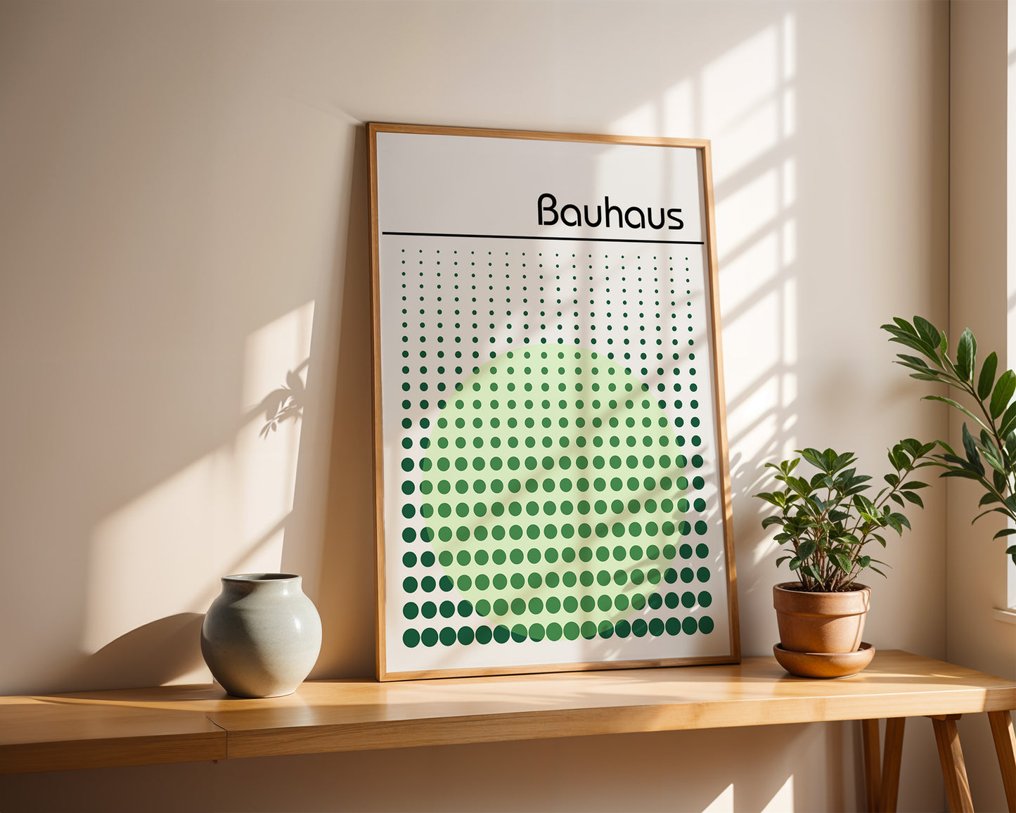 Bauhaus Exhibition Poster: Abstract Dots Print, Sage Green Wall Art - BH Green18_003