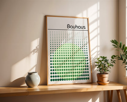 Bauhaus Exhibition Poster: Abstract Dots Print, Sage Green Wall Art - BH Green18_003