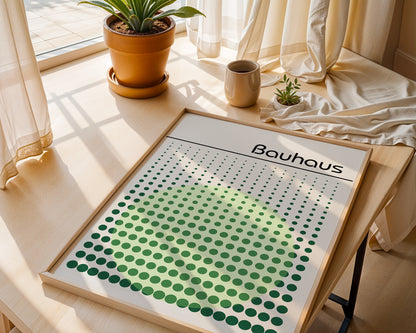 Bauhaus Exhibition Poster: Abstract Dots Print, Sage Green Wall Art - BH Green18_003