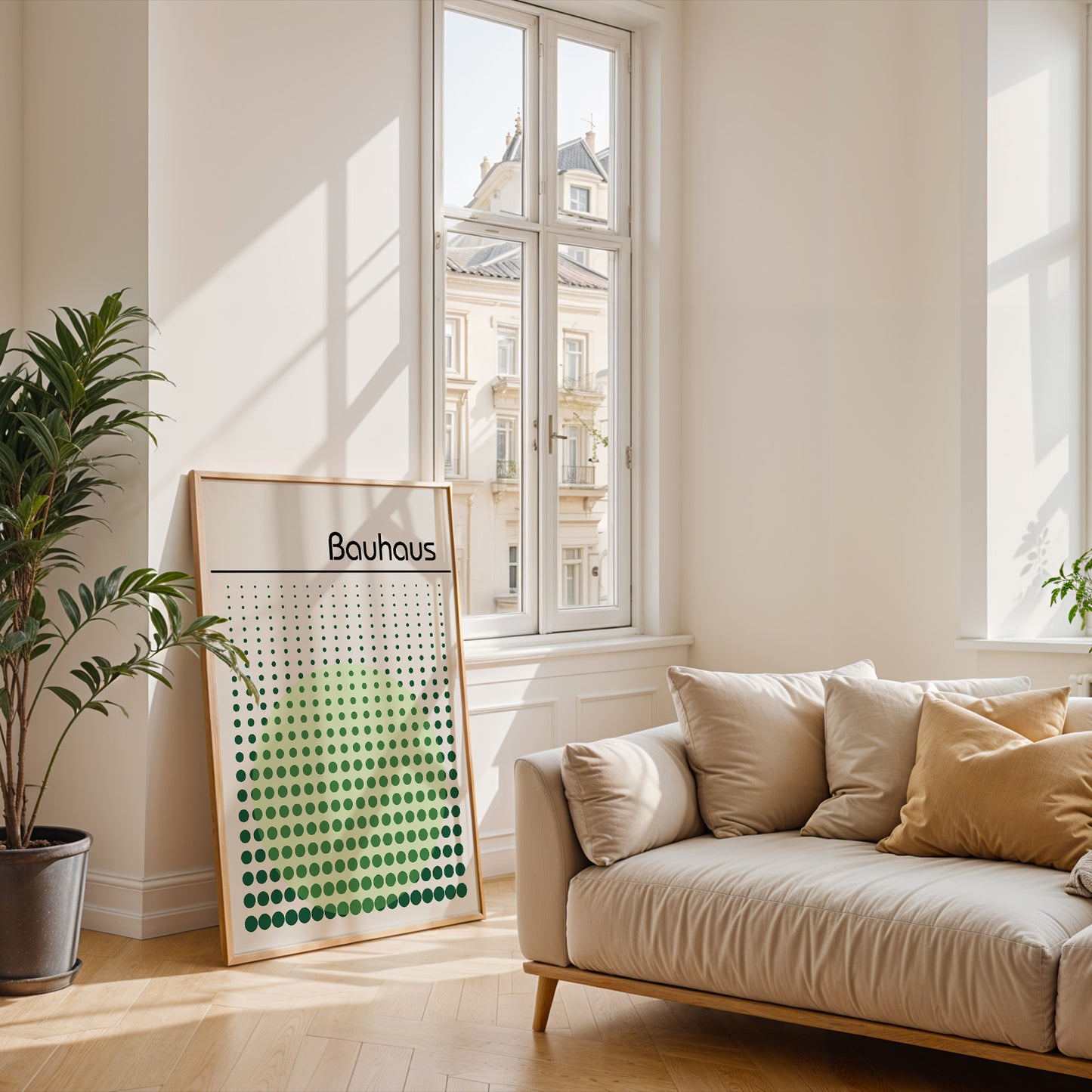Bauhaus Exhibition Poster: Abstract Dots Print, Sage Green Wall Art - BH Green18_003