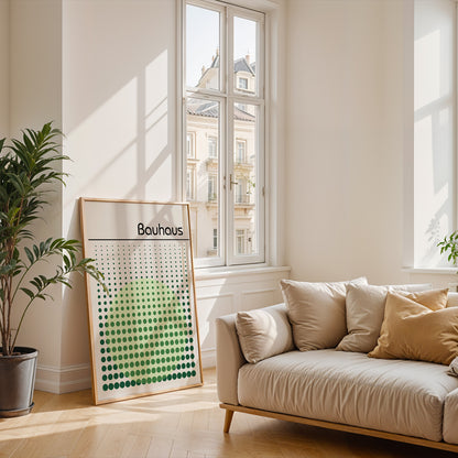 Bauhaus Exhibition Poster: Abstract Dots Print, Sage Green Wall Art - BH Green18_003