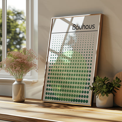 Bauhaus Exhibition Poster: Abstract Dots Print, Sage Green Wall Art - BH Green18_003