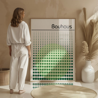 Bauhaus Exhibition Poster: Abstract Dots Print, Sage Green Wall Art - BH Green18_003