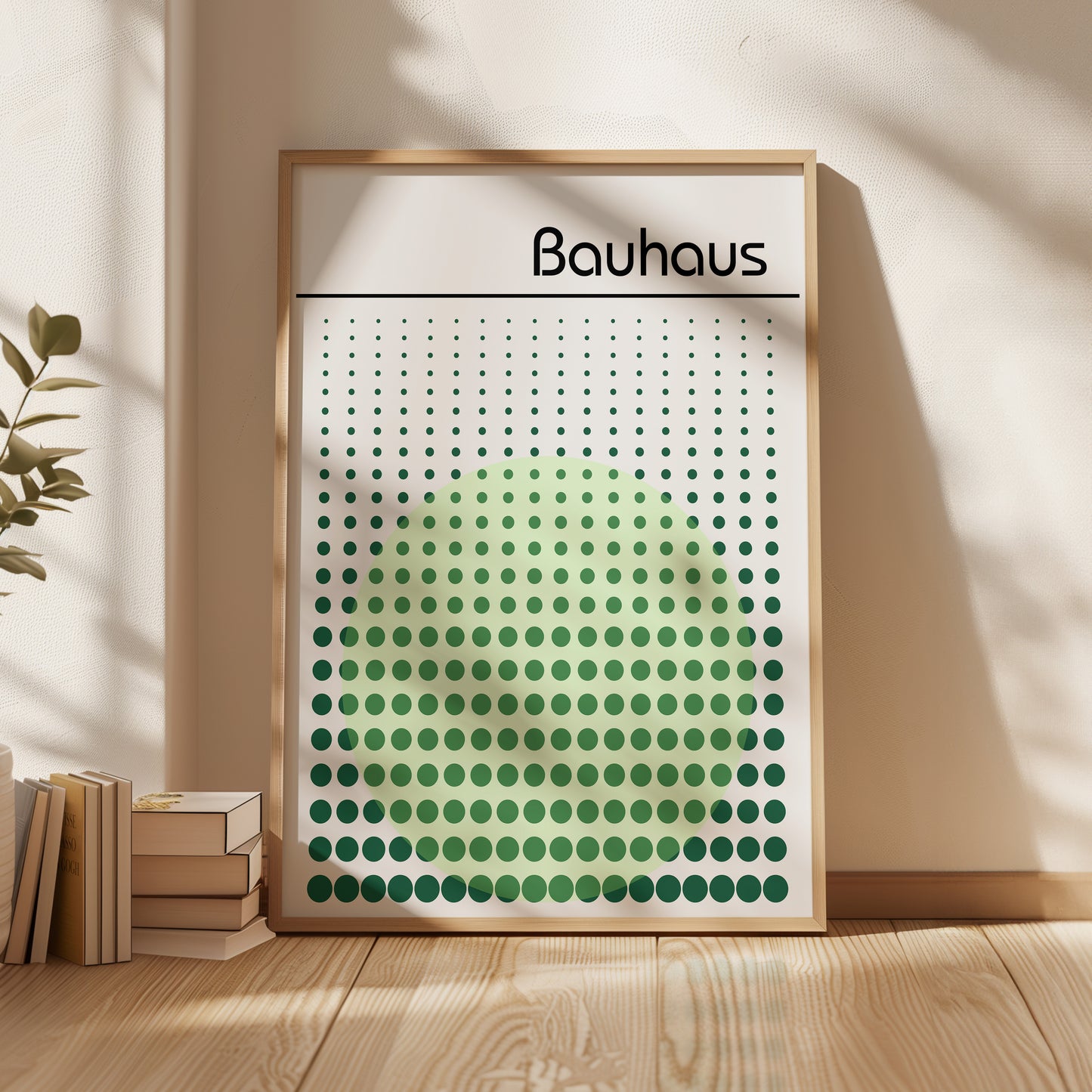 Bauhaus Exhibition Poster: Abstract Dots Print, Sage Green Wall Art - BH Green18_003