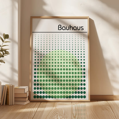 Bauhaus Exhibition Poster: Abstract Dots Print, Sage Green Wall Art - BH Green18_003
