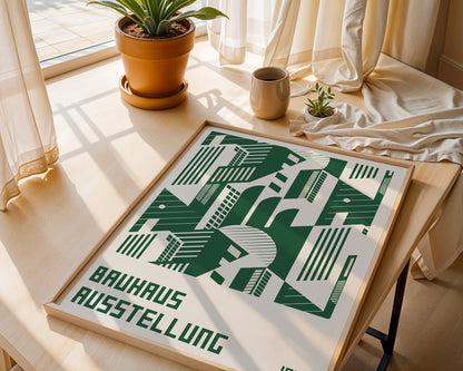 Bauhaus Exhibition Poster, Minimal Green Geometric Art Urban Area - BH Green18_005