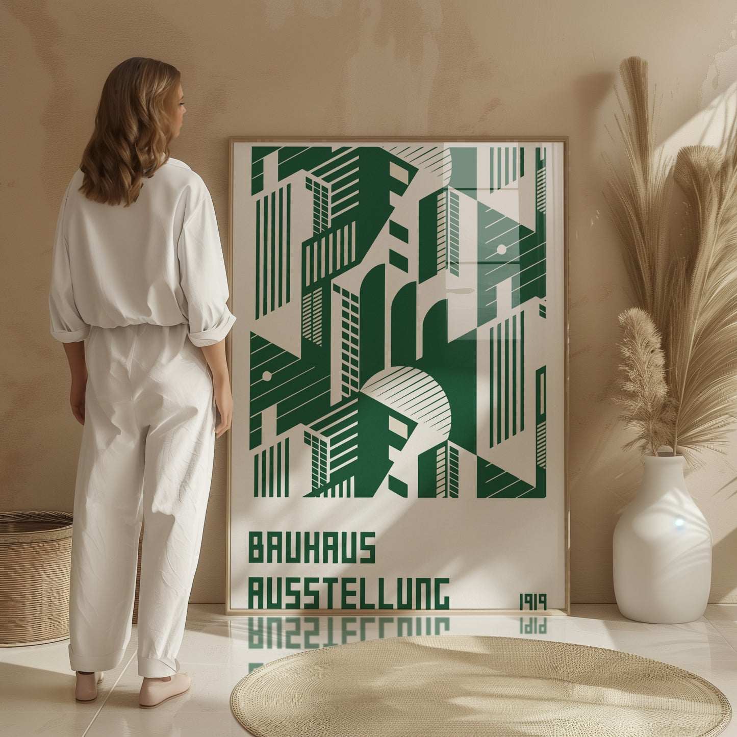 Bauhaus Exhibition Poster, Minimal Green Geometric Art Urban Area - BH Green18_005