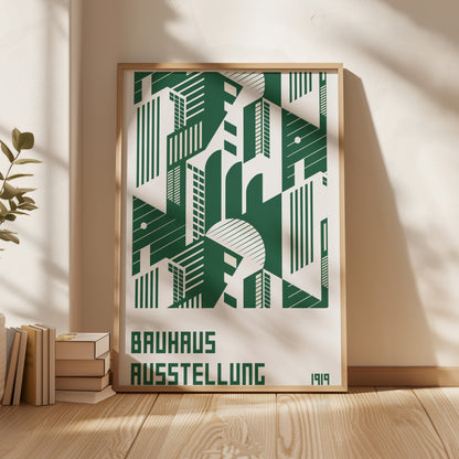 Bauhaus Exhibition Poster, Minimal Green Geometric Art Urban Area - BH Green18_005