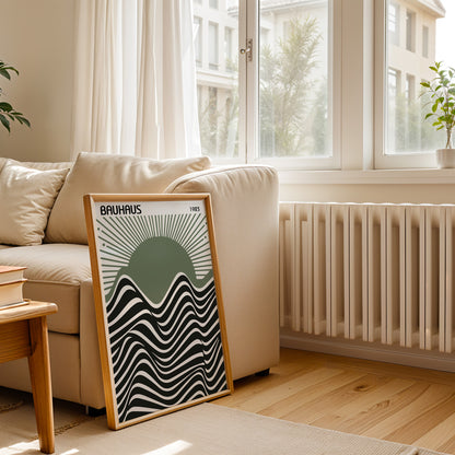 Bauhaus Exhibition Poster: Sage Green Sun Modern Art Print - BH Green18_006