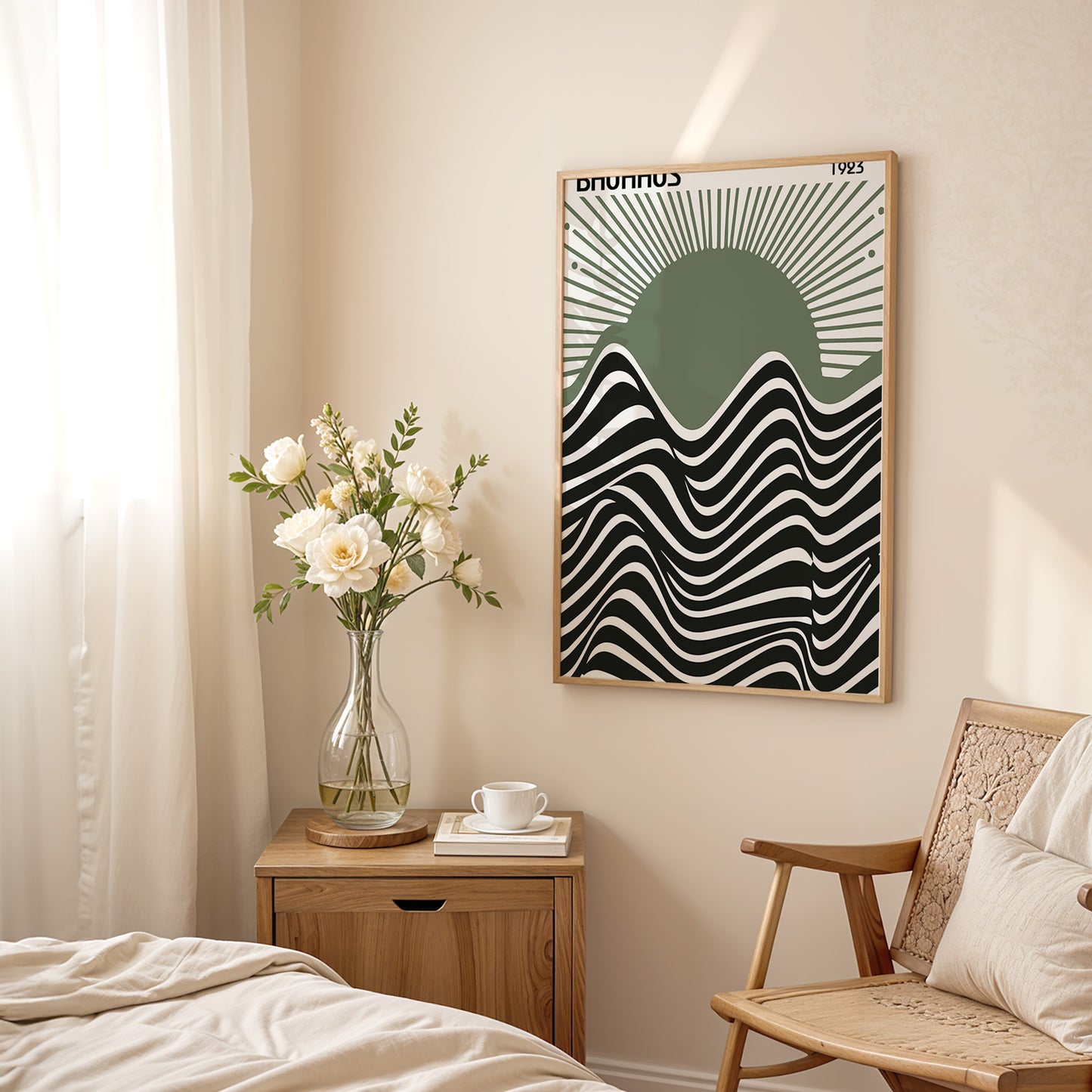 Bauhaus Exhibition Poster: Sage Green Sun Modern Art Print - BH Green18_006