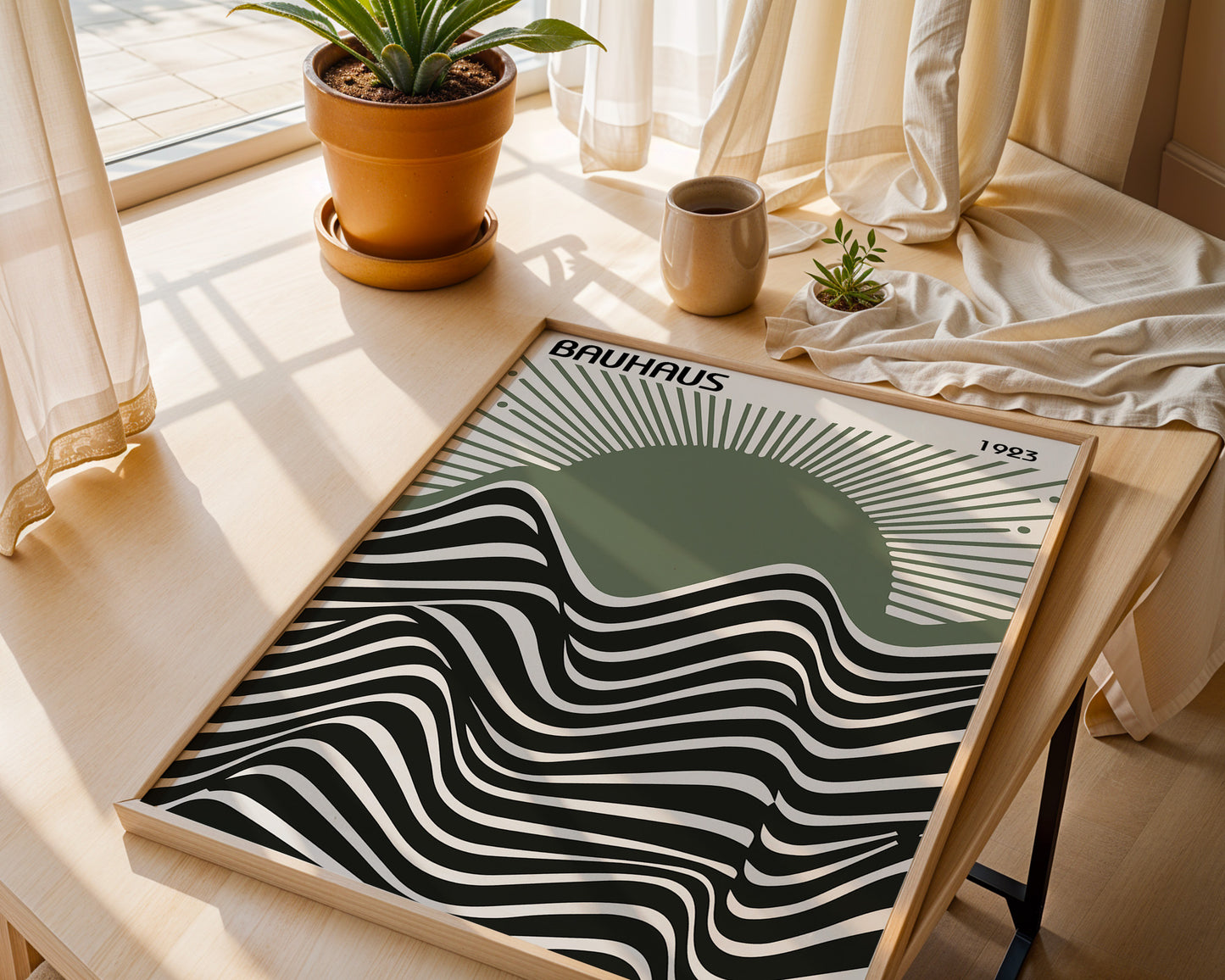 Bauhaus Exhibition Poster: Sage Green Sun Modern Art Print - BH Green18_006