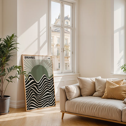 Bauhaus Exhibition Poster: Sage Green Sun Modern Art Print - BH Green18_006