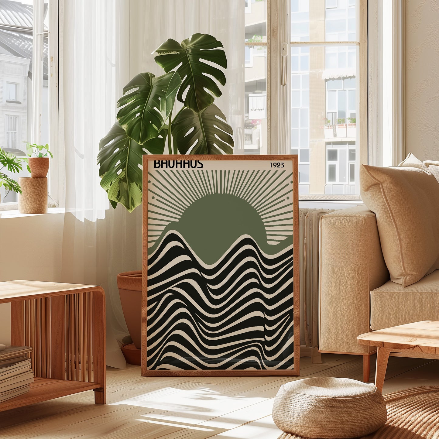 Bauhaus Exhibition Poster: Sage Green Sun Modern Art Print - BH Green18_006