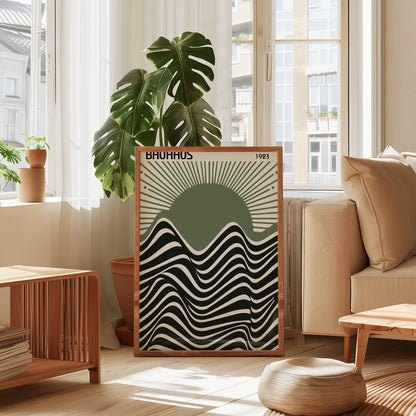Bauhaus Exhibition Poster: Sage Green Sun Modern Art Print - BH Green18_006
