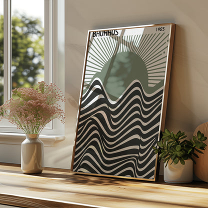 Bauhaus Exhibition Poster: Sage Green Sun Modern Art Print - BH Green18_006