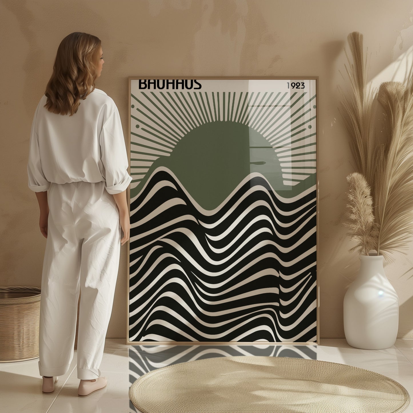 Bauhaus Exhibition Poster: Sage Green Sun Modern Art Print - BH Green18_006