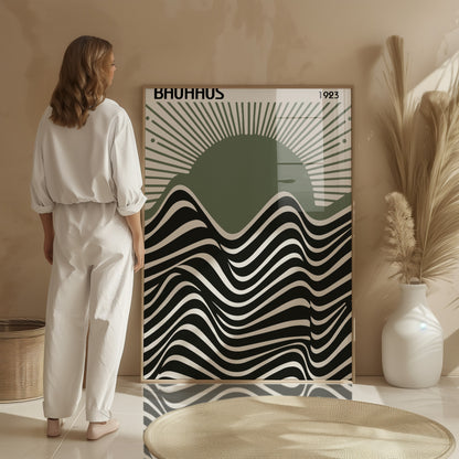 Bauhaus Exhibition Poster: Sage Green Sun Modern Art Print - BH Green18_006