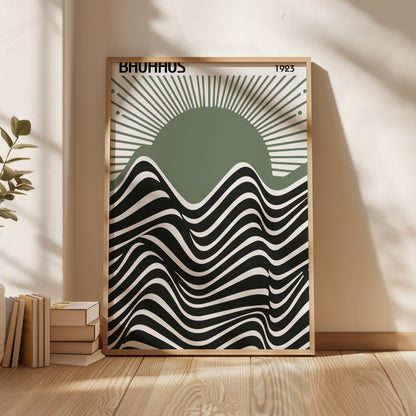 Bauhaus Exhibition Poster: Sage Green Sun Modern Art Print - BH Green18_006