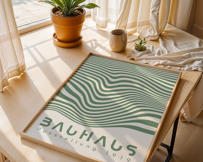 Green Geometric Lines Poster: Modern Bauhaus Art - BH Green18_010