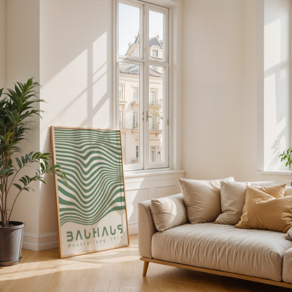 Green Geometric Lines Poster: Modern Bauhaus Art - BH Green18_010