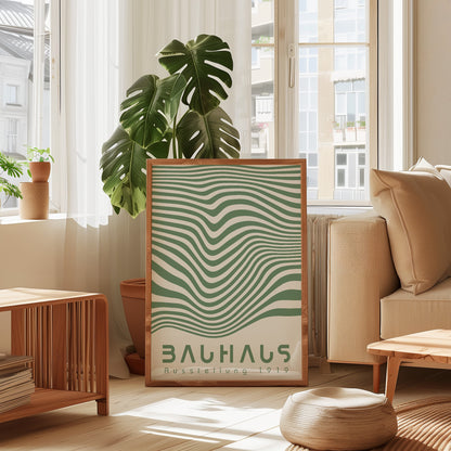 Green Geometric Lines Poster: Modern Bauhaus Art - BH Green18_010