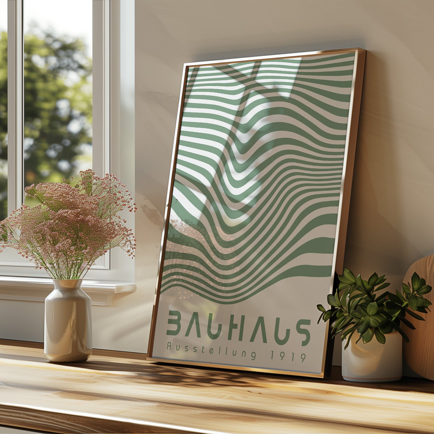 Green Geometric Lines Poster: Modern Bauhaus Art - BH Green18_010