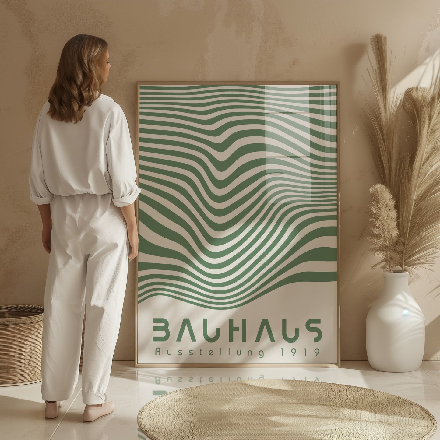 Green Geometric Lines Poster: Modern Bauhaus Art - BH Green18_010