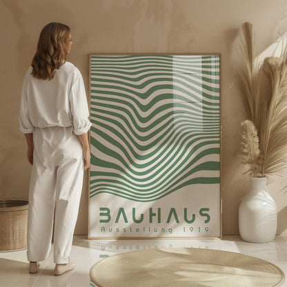Green Geometric Lines Poster: Modern Bauhaus Art - BH Green18_010