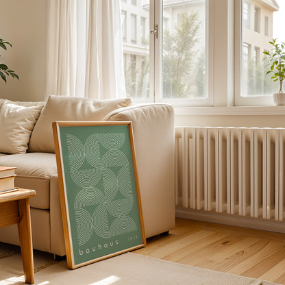 Sage Green Bauhaus Print: Mid Century Modern Framed Wall Art - BH Green18_012