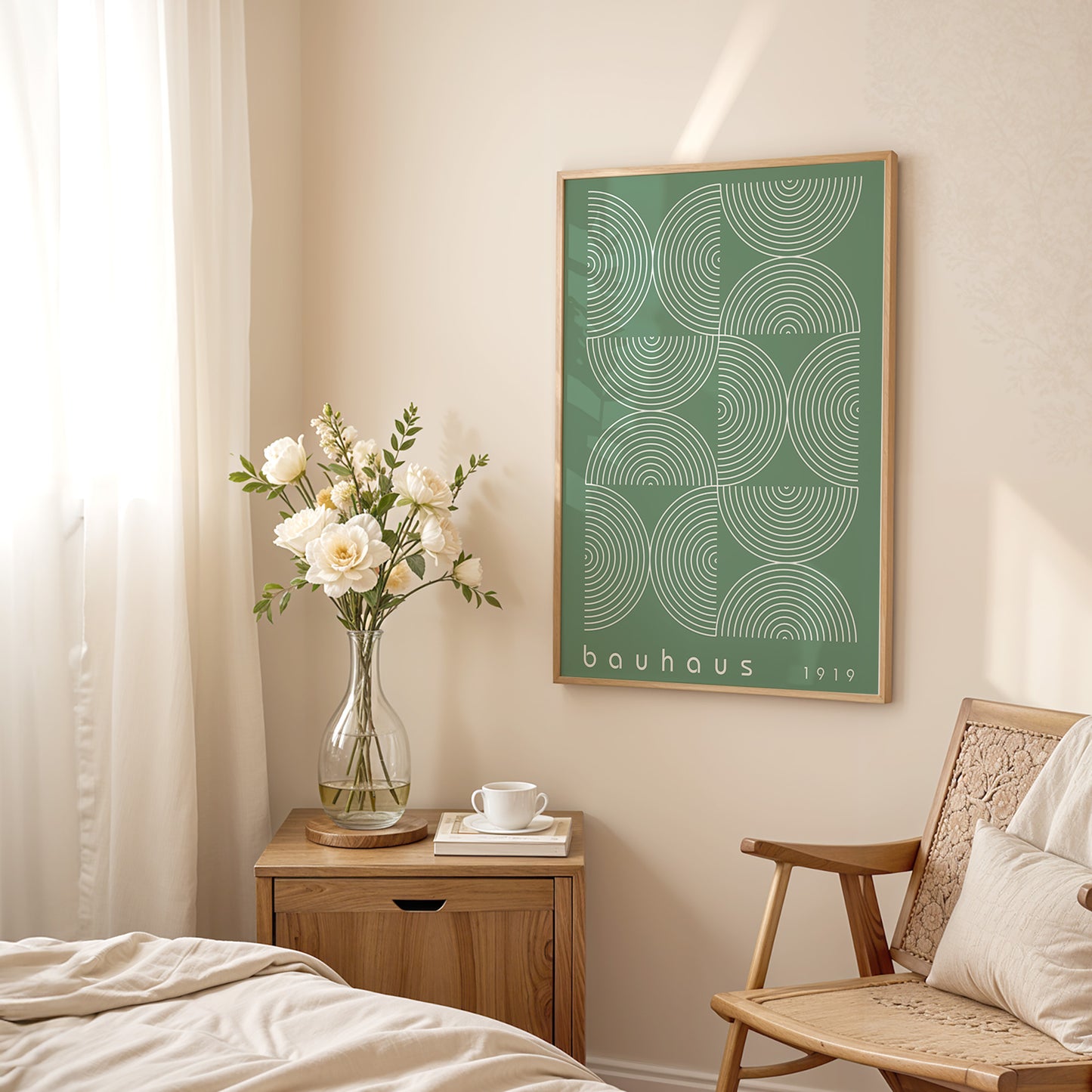 Sage Green Bauhaus Print: Mid Century Modern Framed Wall Art - BH Green18_012