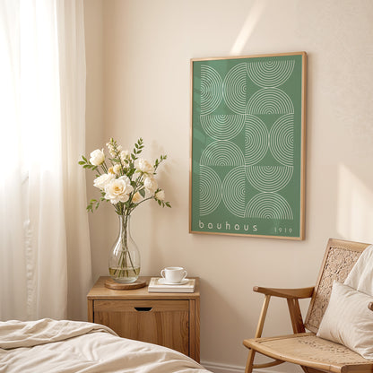 Sage Green Bauhaus Print: Mid Century Modern Framed Wall Art - BH Green18_012