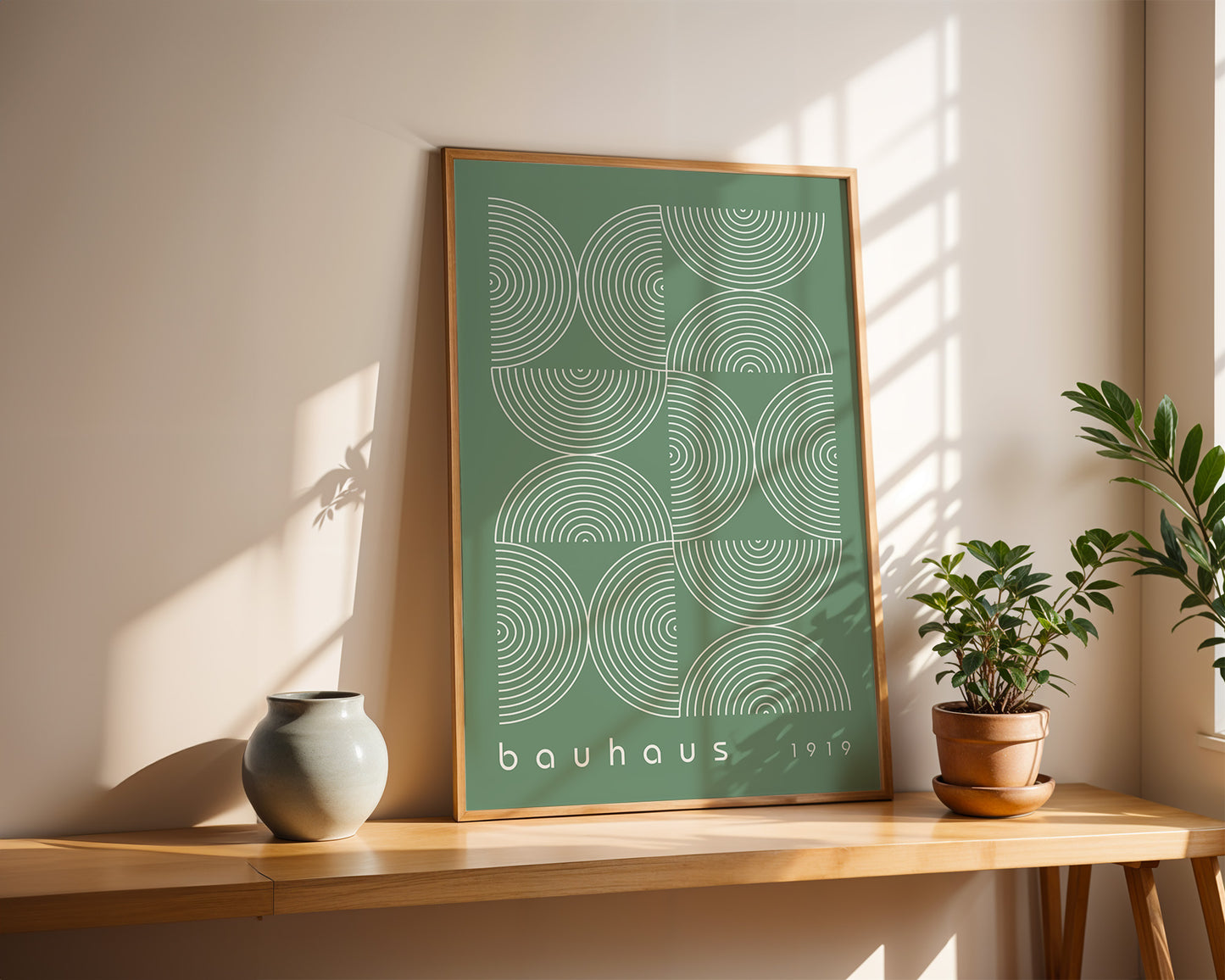 Sage Green Bauhaus Print: Mid Century Modern Framed Wall Art - BH Green18_012