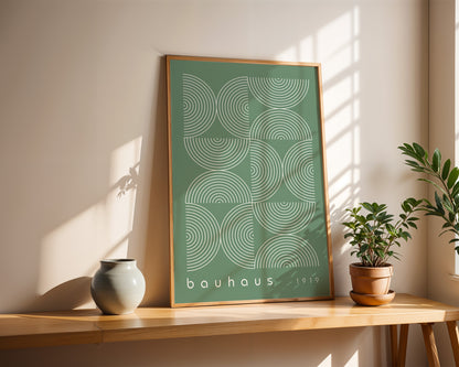 Sage Green Bauhaus Print: Mid Century Modern Framed Wall Art - BH Green18_012