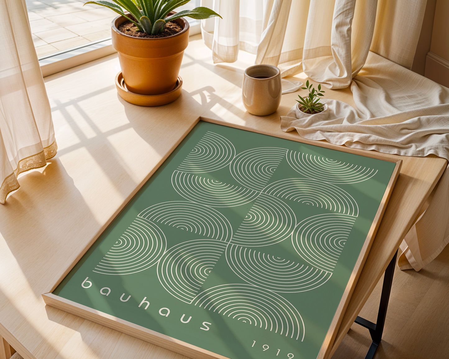 Sage Green Bauhaus Print: Mid Century Modern Framed Wall Art - BH Green18_012