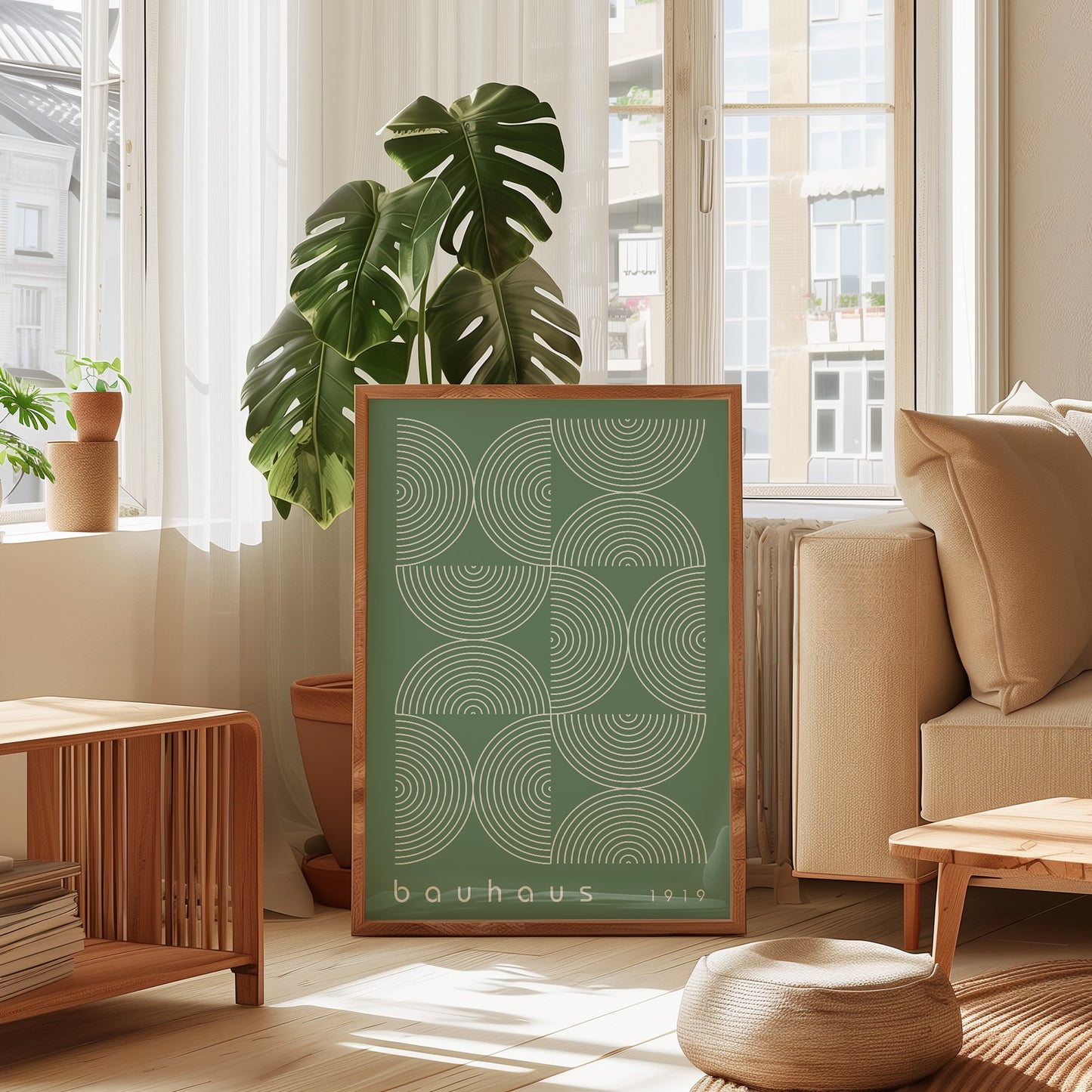Sage Green Bauhaus Print: Mid Century Modern Framed Wall Art - BH Green18_012