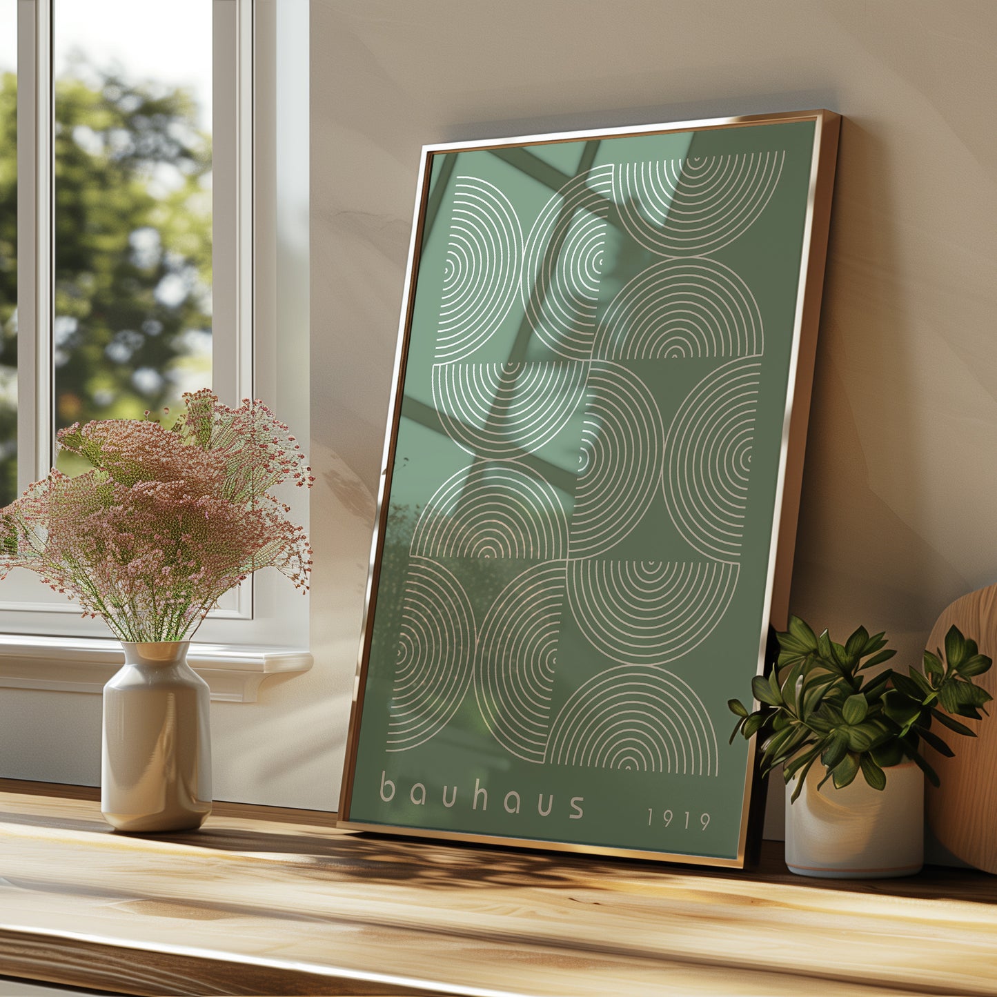 Sage Green Bauhaus Print: Mid Century Modern Framed Wall Art - BH Green18_012