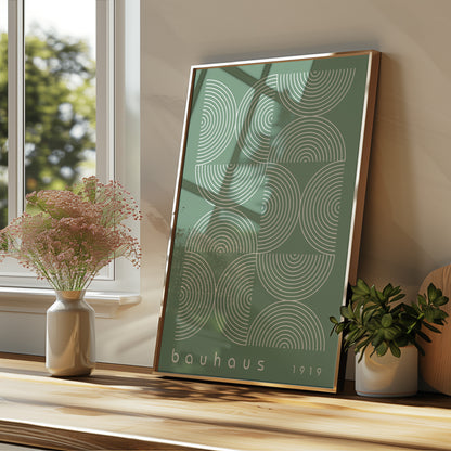 Sage Green Bauhaus Print: Mid Century Modern Framed Wall Art - BH Green18_012