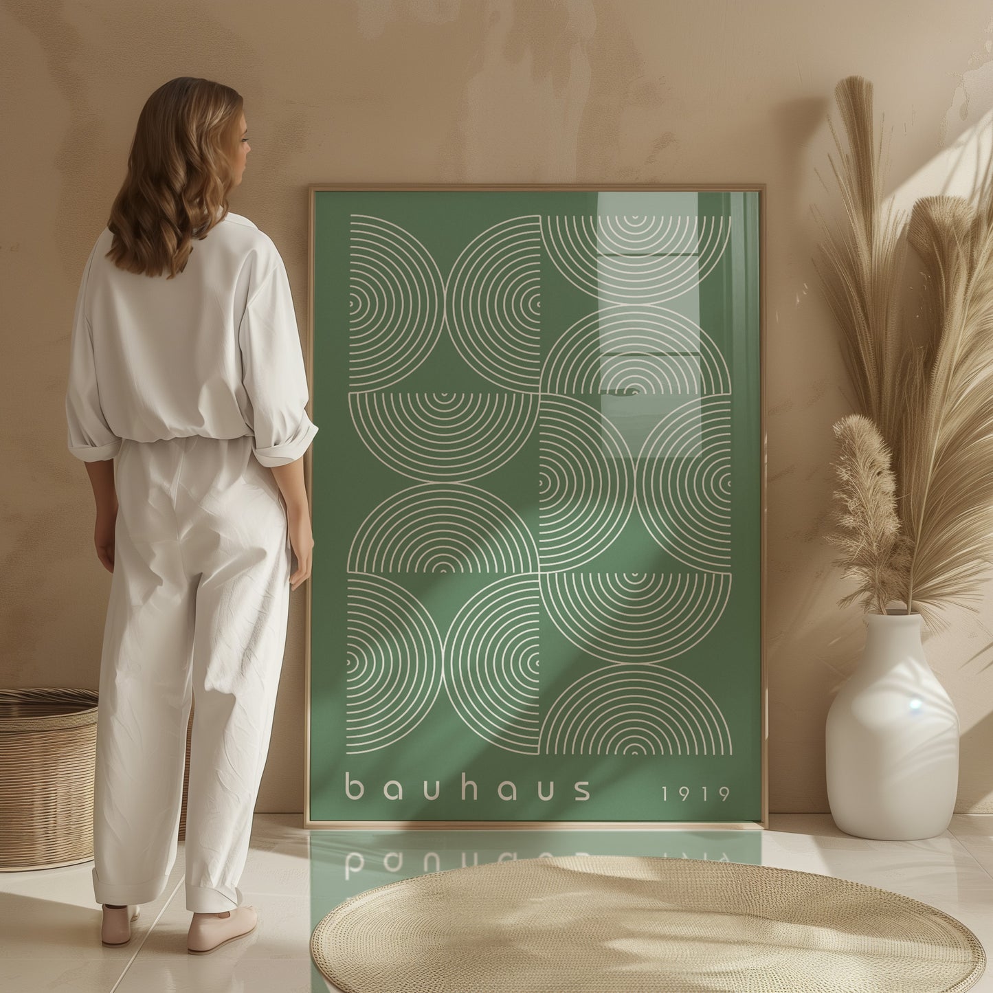 Sage Green Bauhaus Print: Mid Century Modern Framed Wall Art - BH Green18_012