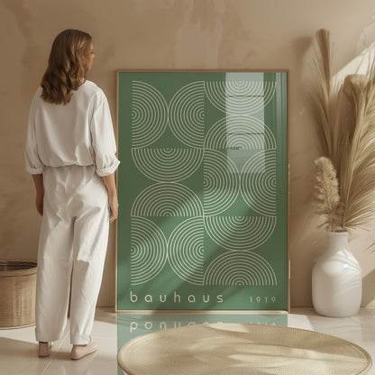 Sage Green Bauhaus Print: Mid Century Modern Framed Wall Art - BH Green18_012