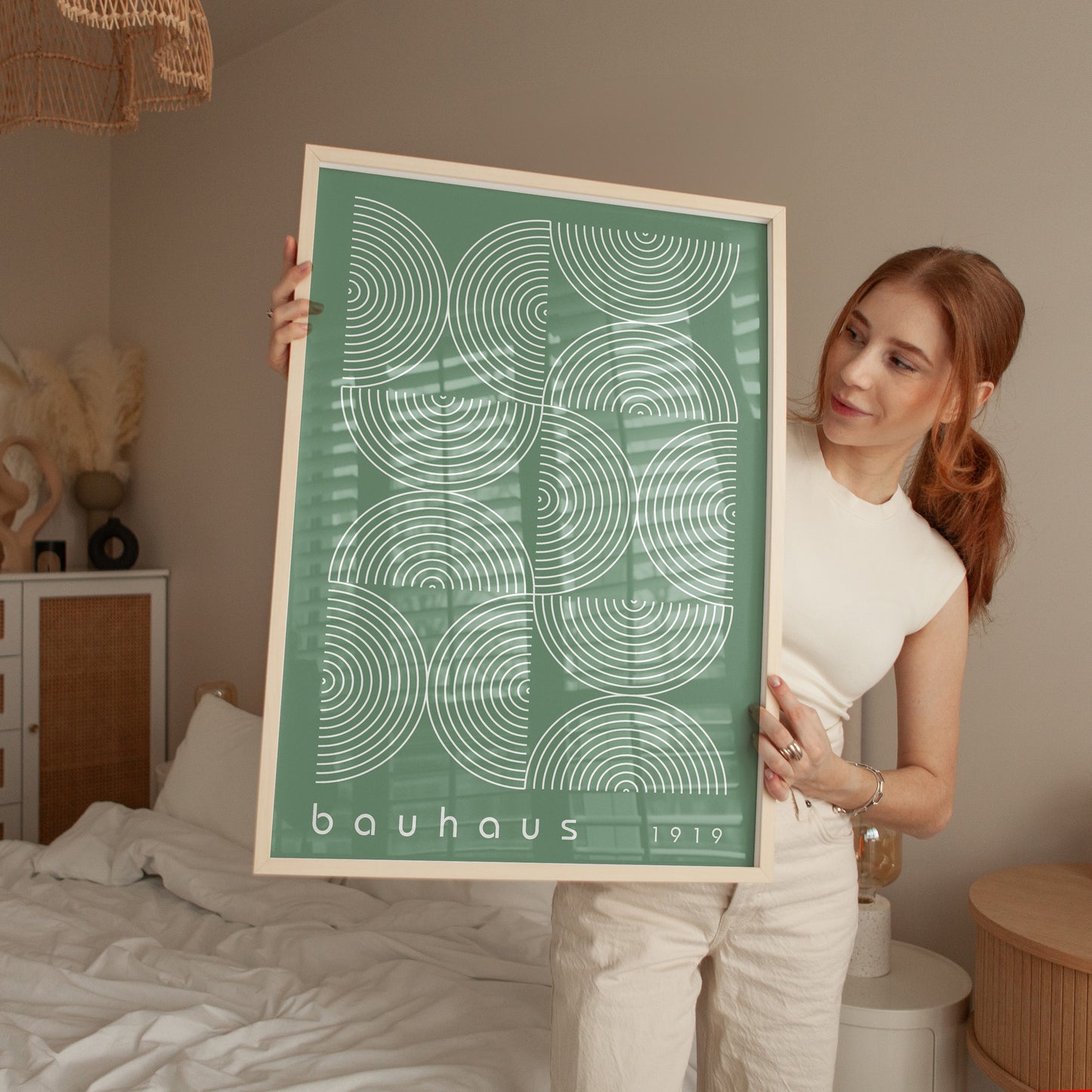Sage Green Bauhaus Print: Mid Century Modern Framed Wall Art - BH Green18_012