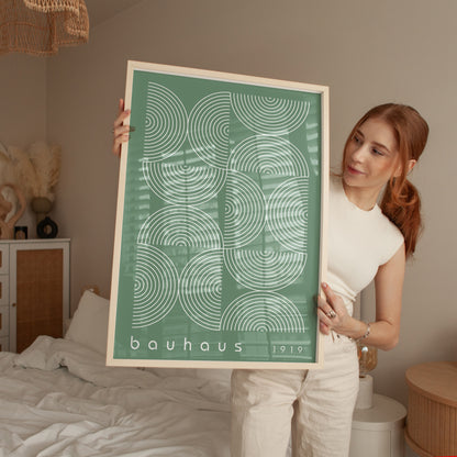 Sage Green Bauhaus Print: Mid Century Modern Framed Wall Art - BH Green18_012