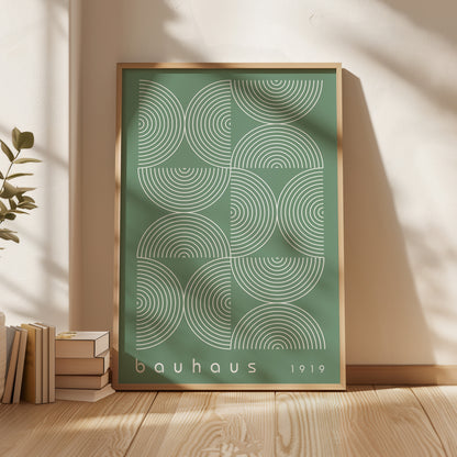 Sage Green Bauhaus Print: Mid Century Modern Framed Wall Art - BH Green18_012