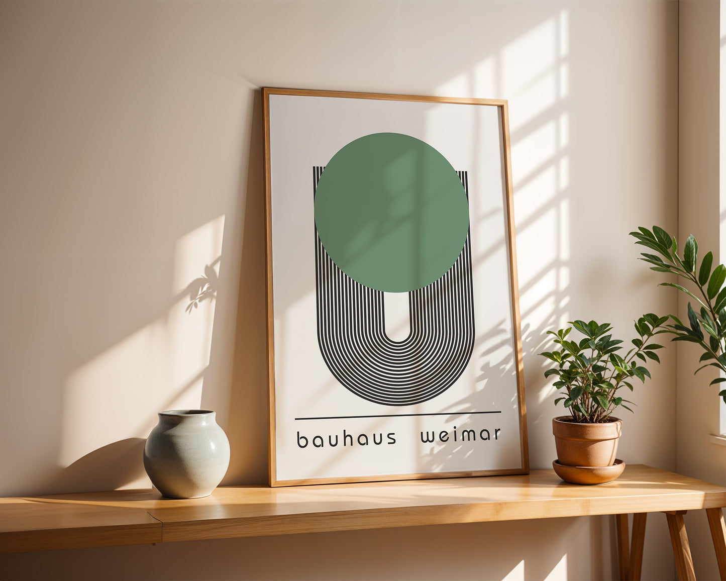 Bauhaus Weimar Poster: Green Dot Geometric Art - BH Green18_013