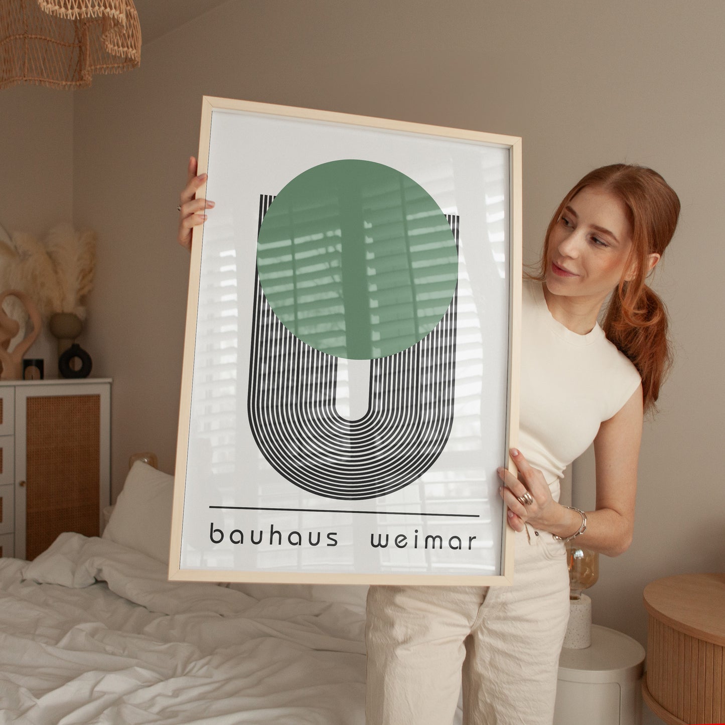 Bauhaus Weimar Poster: Green Dot Geometric Art - BH Green18_013