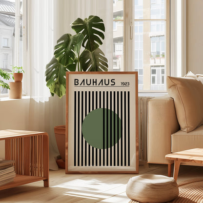 BAUHAUS GREEN DOT art print with stripes, Mid Century print - BH Green18_016