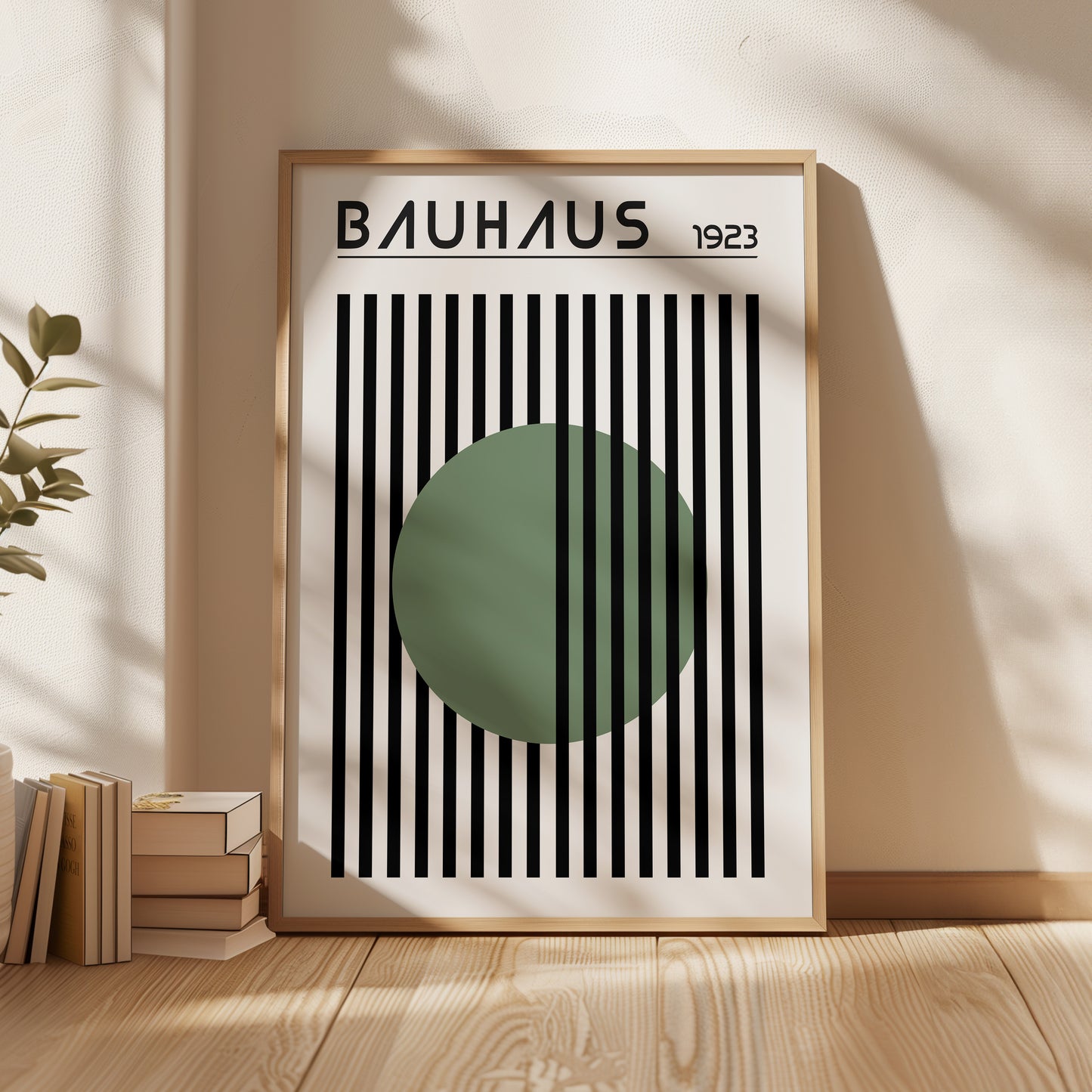 BAUHAUS GREEN DOT art print with stripes, Mid Century print - BH Green18_016
