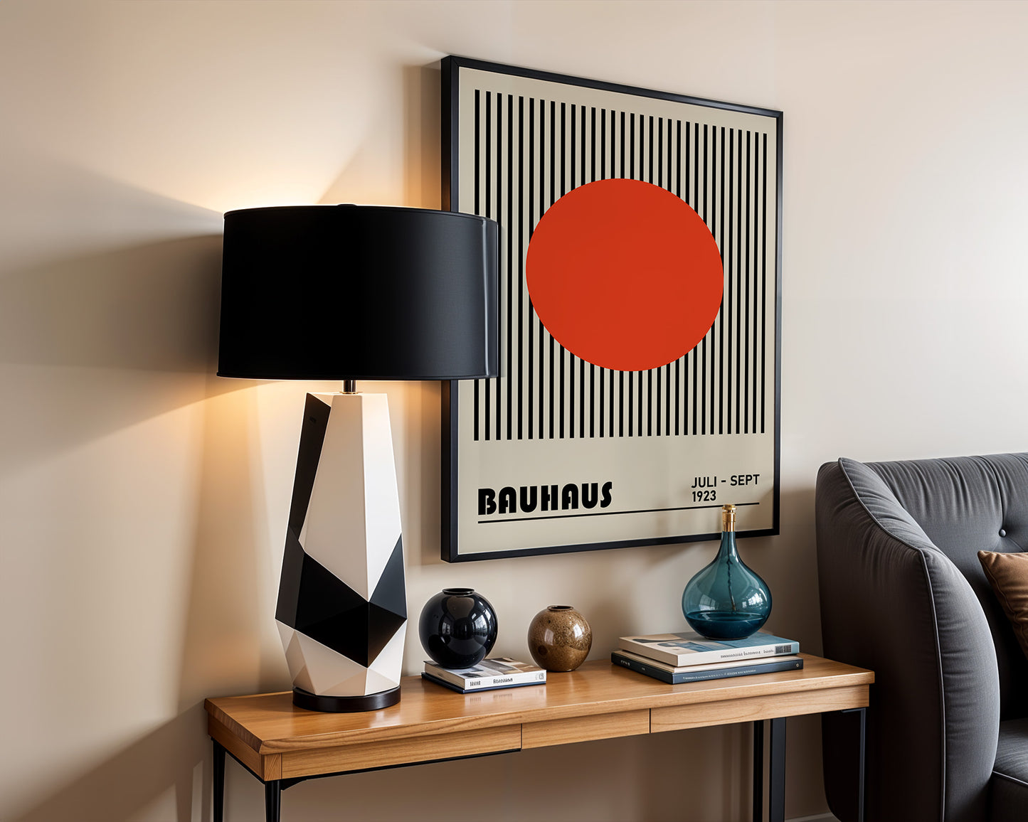 BAUHAUS RED DOT art print with stripes - BH 22_003